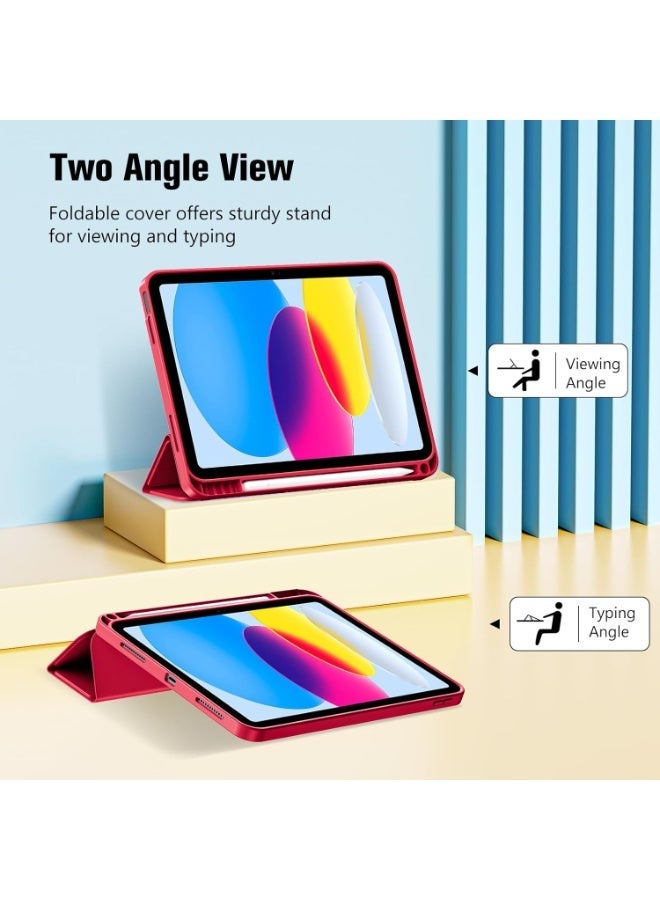 جراب لجهاز iPad A16 2025 الجيل الحادي عشر 11 بوصة / iPad الجيل العاشر 2022 10.9 بوصة مع حامل قلم، مصنوع من جلد PU متين، وغطاء خلفي مرن من مادة TPU مقاوم للصدمات، مزود بخاصية التشغيل/الإيقاف التلقائي (أحمر) - Image 4